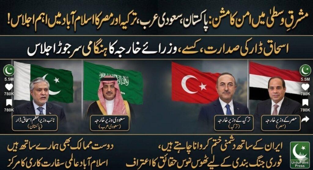 نائب وزیراعظم اسحاق ڈار، سعودی عرب، ترکیہ اور مصر کے وزرائے خارجہ کا مشترکہ اجلاس